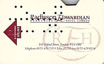 Hotel Keycard Radisson London United Kingdom Front