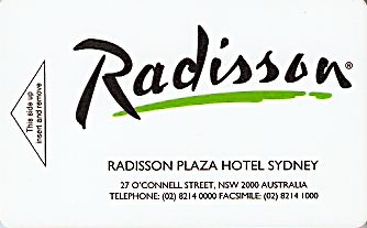 Hotel Keycard Radisson Sydney Australia Front