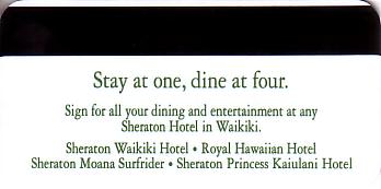 Hotel Keycard Sheraton Waikiki U.S.A. Back
