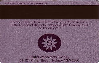 Hotel Keycard Sofitel Sydney Australia Back