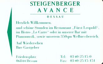 Hotel Keycard Steigenberger Dessau Germany Front