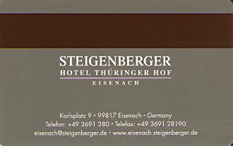 Hotel Keycard Steigenberger Eisenach Germany Back