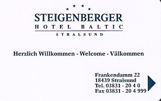 Hotel Keycard Steigenberger Stralsund Germany Front