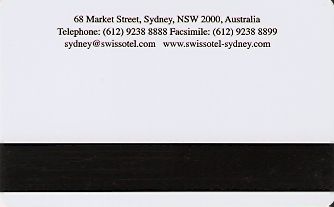 Hotel Keycard Swissotel Sydney Australia Back