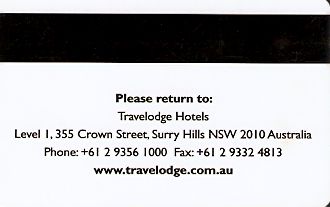 Hotel Keycard Travelodge  Australia Back