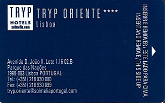 Hotel Keycard Sol Melia - Tryp Lisbon Portugal Front