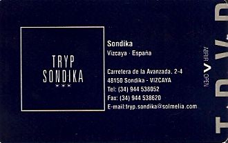 Hotel Keycard Sol Melia - Tryp Sondika Spain Front