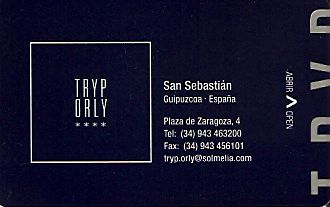 Hotel Keycard Sol Melia - Tryp San Sebastian Spain Front