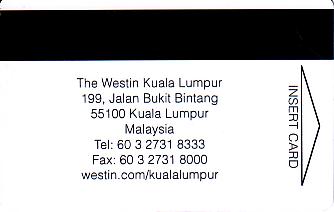 Hotel Keycard Westin Kuala Lumpur Malaysia Back