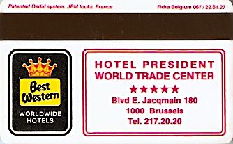 Hotel Keycard Best Western Brussels Belgium Back