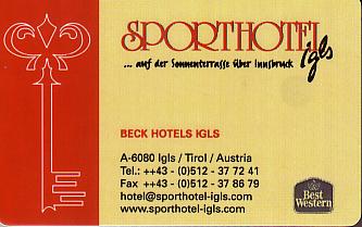 Hotel Keycard Best Western Igls Austria Front
