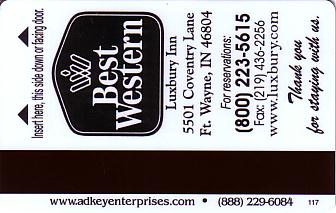 Hotel Keycard Best Western Indiana (State) U.S.A. (State) Back