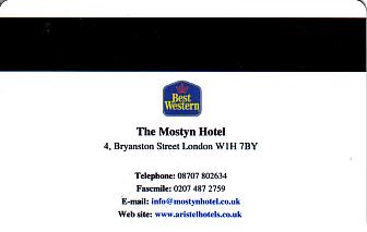 Hotel Keycard Best Western London United Kingdom Back