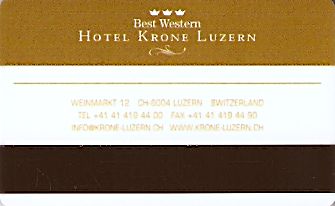 Hotel Keycard Best Western Luzern Switzerland Back