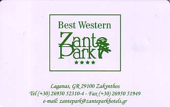 Hotel Keycard Best Western Zakinthos Greece Front