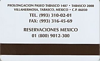 Hotel Keycard Camino Real Villahermosa Mexico Back