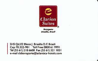 Hotel Keycard Clarion Hotel Brasilia Brazil Front