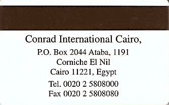 Hotel Keycard Conrad Cairo Egypt Back