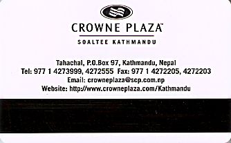 Hotel Keycard Crowne Plaza Kathmandu Nepal Back