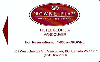 Hotel Keycard Crowne Plaza Vancouver Canada Front