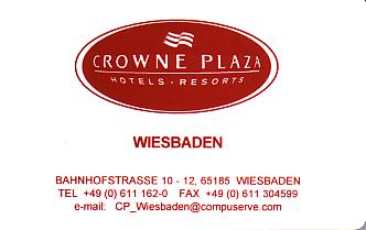 Hotel Keycard Crowne Plaza Wiesbaden Germany Front