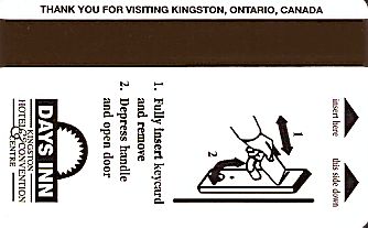 Hotel Keycard Days Inn Kingston Canada Back
