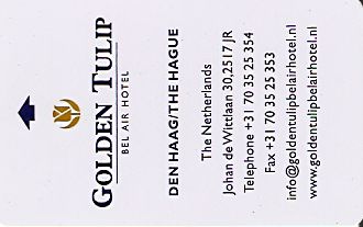 Hotel Keycard Golden Tulip The Hague Netherlands Front