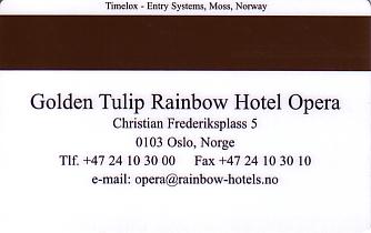 Hotel Keycard Golden Tulip Oslo Norway Back