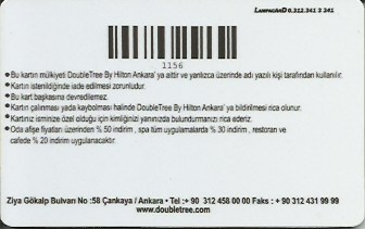 Hotel Keycard Hilton Doubletree Ankara Turkey Back