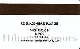 Hotel Keycard Hilton Embassy Mexico City Mexico Back