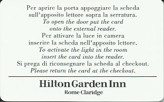 Hotel Keycard Hilton Garden Inn Rome Italy Back