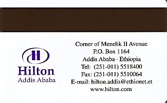 Hotel Keycard Hilton Addis Ababa Ethiopia Back