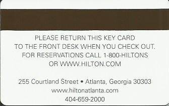 Hotel Keycard Hilton Atlanta U.S.A. Back
