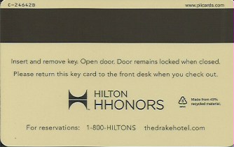 Hotel Keycard Hilton Chicago U.S.A. Back
