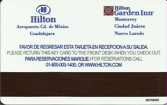 Hotel Keycard Hilton Guadalajara Mexico Back