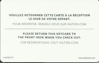 Hotel Keycard Hilton  Mauritius Back