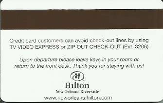 Hotel Keycard Hilton New Orleans U.S.A. Back