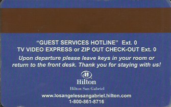 Hotel Keycard Hilton San Gabriel U.S.A. Back
