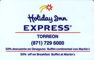 Hotel Keycard Holiday Inn Express Torreon Mexico Front