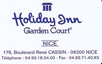Hotel Keycard Holiday Inn Garden Court Nice France Front