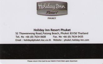 Hotel Keycard Holiday Inn Phuket Thailand Back