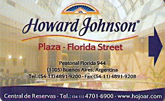 Hotel Keycard Howard Johnson Buenos Aires Argentina Front