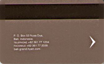 Hotel Keycard Hyatt Bali Indonesia Back