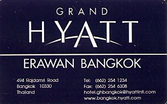 Hotel Keycard Hyatt Bangkok Thailand Front