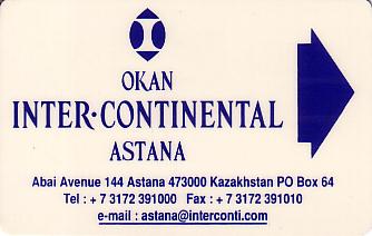 Hotel Keycard Inter-Continental Astana Kazakhstan Front