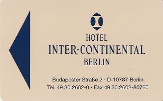 Hotel Keycard Inter-Continental Berlin Germany Front