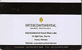 Hotel Keycard Inter-Continental Hanoi Vietnam Back