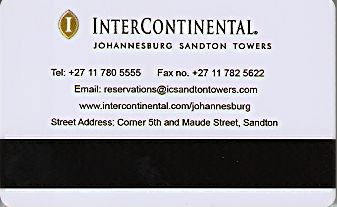 Hotel Keycard Inter-Continental Johannesburg South Africa Back