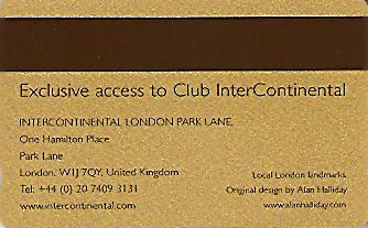 Hotel Keycard Inter-Continental London United Kingdom Back