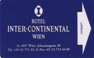 Hotel Keycard Inter-Continental Vienna Austria Front